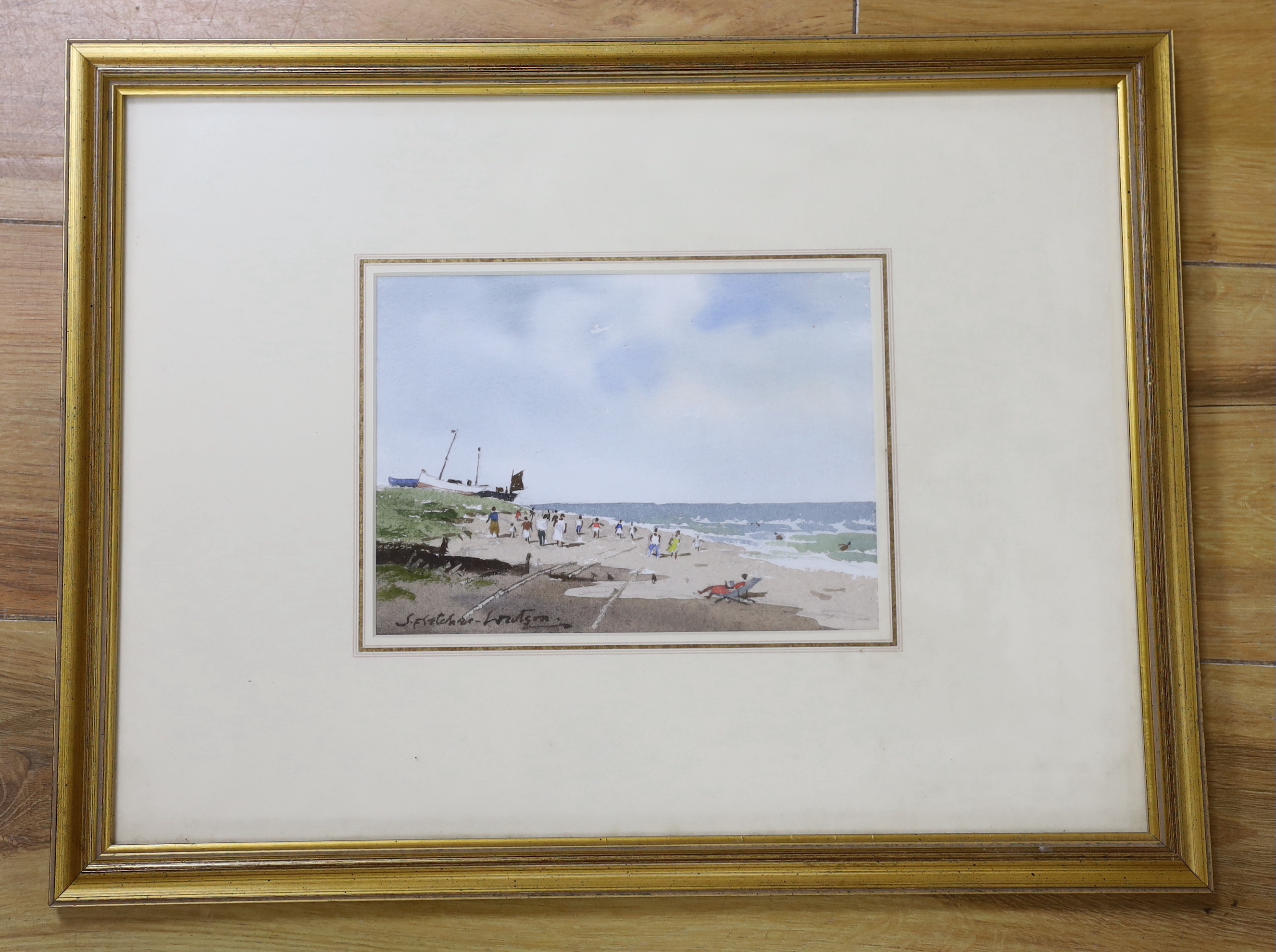 James Fletcher-Watson R.I. (1913-2004), watercolour, Norfolk beach scene, signed and dated 1989, Chris Beetles label verso, 14 x 19.5cm